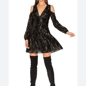 Alice + Olivia Arla Cold Shoulder Dress with Metallic Gold.